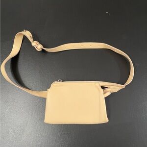 a new day Light Beige Leather Crossbody Belt Bag